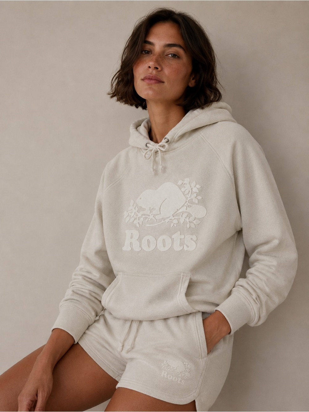 Roots Original Kanga Cream Colour Beaver Logo Pullover Hoodie